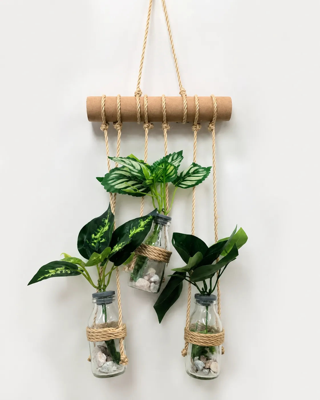 Wall Hanging Planter – 3 Tier Hanging Glass Jars with Artificial Greenery Plants on Eco-Friendly