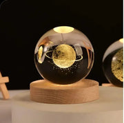 3D Glowing Earth Ring Crystal Ball Night Light – with Wooden LED Base