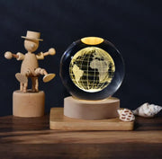 3D Glowing Earth Crystal Ball Night Light – with Wooden LED Base