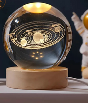 3D Glowing Galaxy Crystal Ball Night Light – with Wooden LED Base