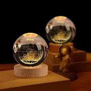 3D Glowing Earth Crystal Ball Night Light – with Wooden LED Base