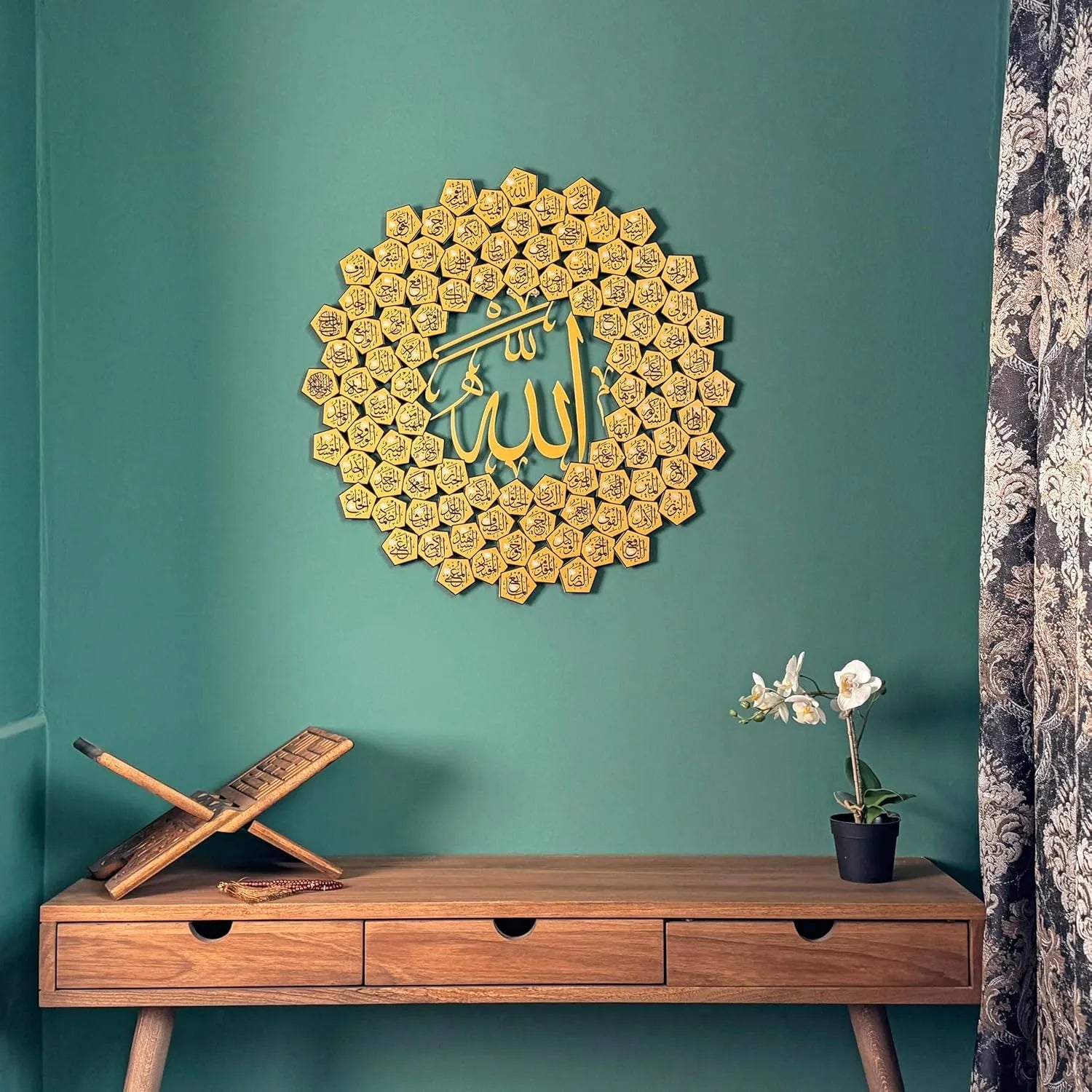 Wall Art – 99 Names of Allah 3D Gold Acrylic Geometric Islamic Decor