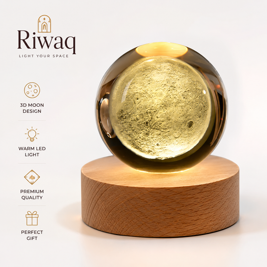 3D Glowing Moon Crystal Ball Night Light – with Wooden LED Base