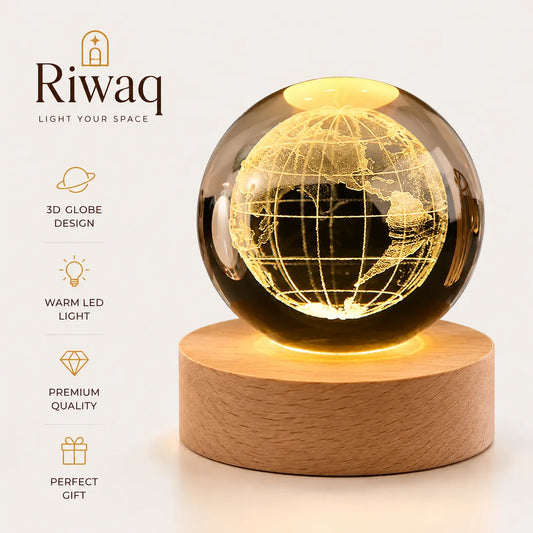 3D Glowing Earth Crystal Ball Night Light – with Wooden LED Base