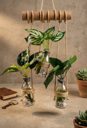 Wall Hanging Planter – 3 Tier Hanging Glass Jars with Artificial Greenery Plants on Eco-Friendly