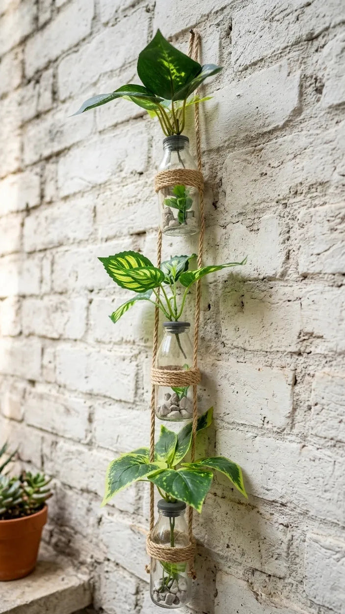 Vertical Wall Planter – 3 Straight Hanging Glass Jars