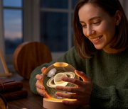 3D Glowing Saturn Crystal Ball Night Light – with Wooden LED Base