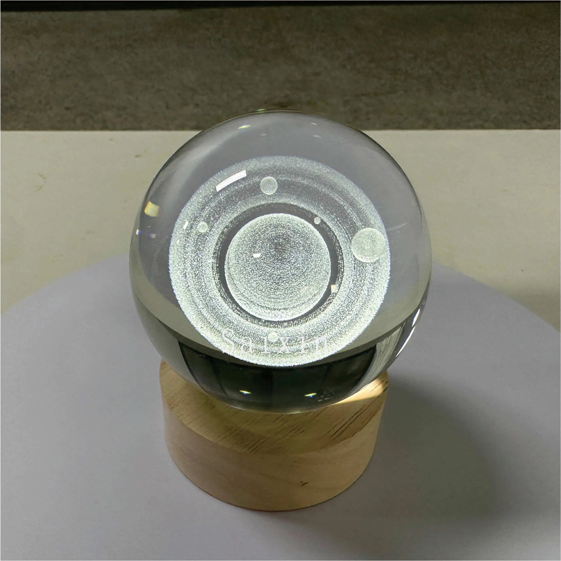 3D Glowing Saturn Crystal Ball Night Light – with Wooden LED Base