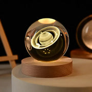 3D Glowing Saturn Crystal Ball Night Light – with Wooden LED Base
