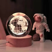 3D Glowing Earth Crystal Ball Night Light – with Wooden LED Base