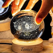 3D Glowing Galaxy Crystal Ball Night Light – with Wooden LED Base
