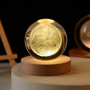 3D Glowing Moon Crystal Ball Night Light – with Wooden LED Base