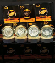 3D Glowing Earth Ring Crystal Ball Night Light – with Wooden LED Base