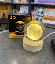 3D Glowing Moon Crystal Ball Night Light – with Wooden LED Base