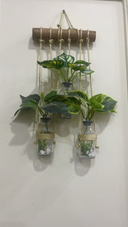 Wall Hanging Planter – 3 Tier Hanging Glass Jars with Artificial Greenery Plants on Eco-Friendly