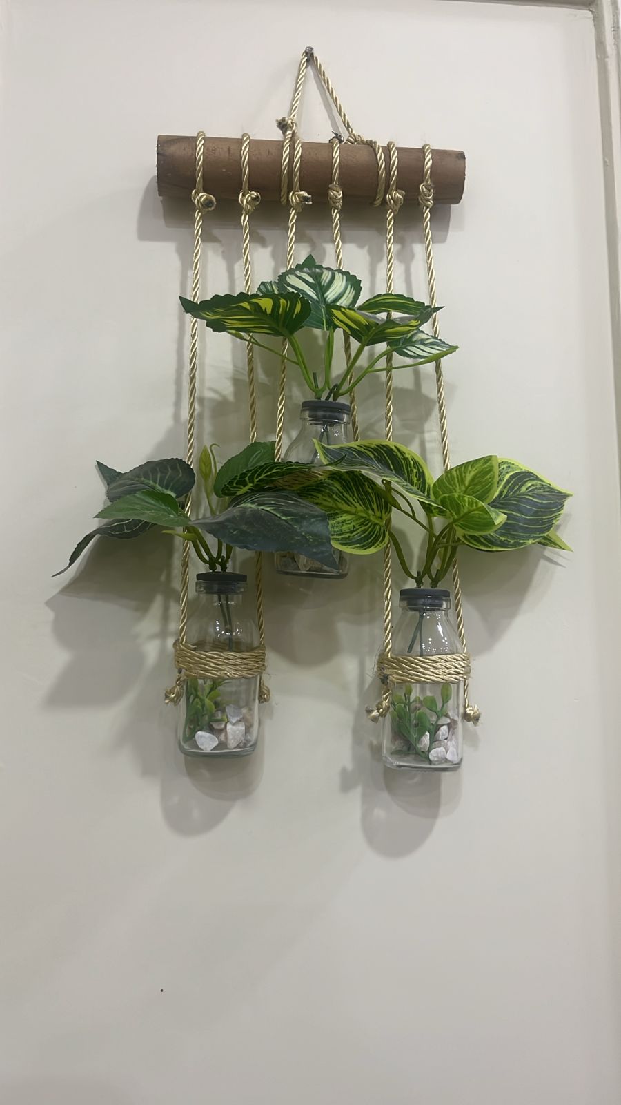Wall Hanging Planter – 3 Tier Hanging Glass Jars with Artificial Greenery Plants on Eco-Friendly