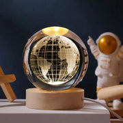 3D Glowing Earth Crystal Ball Night Light – with Wooden LED Base