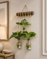 Wall Hanging Planter – 3 Tier Hanging Glass Jars with Artificial Greenery Plants on Eco-Friendly