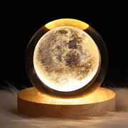 3D Glowing Moon Crystal Ball Night Light – with Wooden LED Base