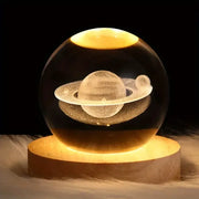 3D Glowing Saturn Crystal Ball Night Light – with Wooden LED Base