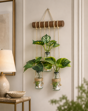 Wall Hanging Planter – 3 Tier Hanging Glass Jars with Artificial Greenery Plants on Eco-Friendly