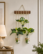 Wall Hanging Planter – 3 Tier Hanging Glass Jars with Artificial Greenery Plants on Eco-Friendly